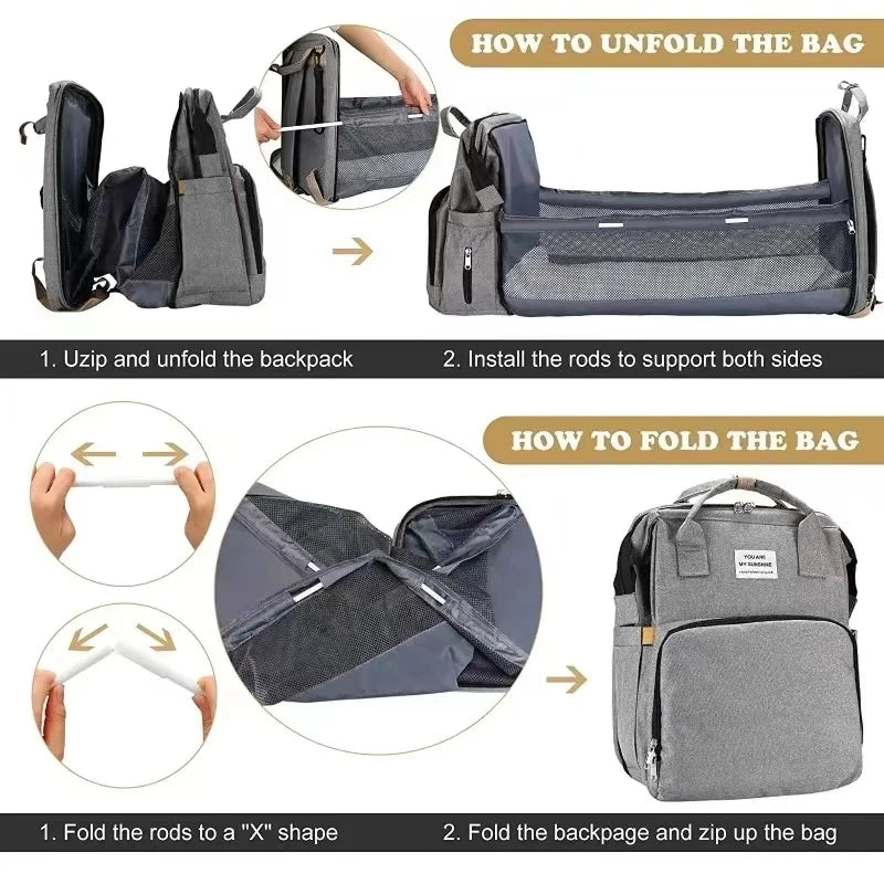 Foldable Diaper Bag with Changing Station & Insulated Pocket