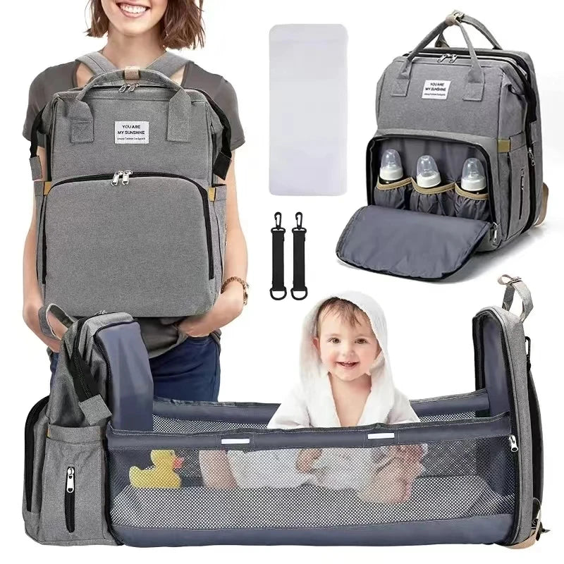 Foldable Diaper Bag with Changing Station & Insulated Pocket