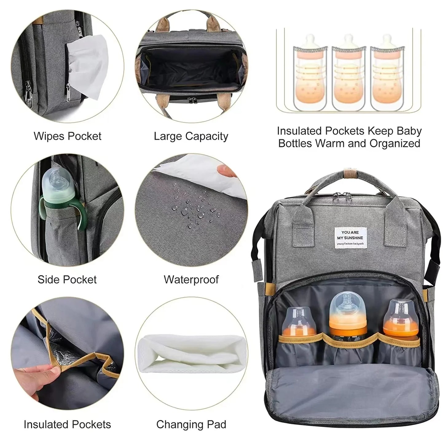 Foldable Diaper Bag with Changing Station & Insulated Pocket